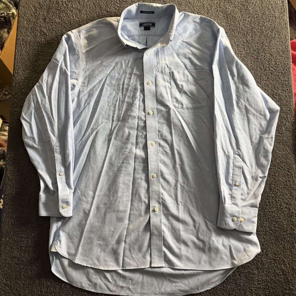 Lands End Mens Supima No Iron Oxford Shirt Light Blue Traditional Fit 17-34